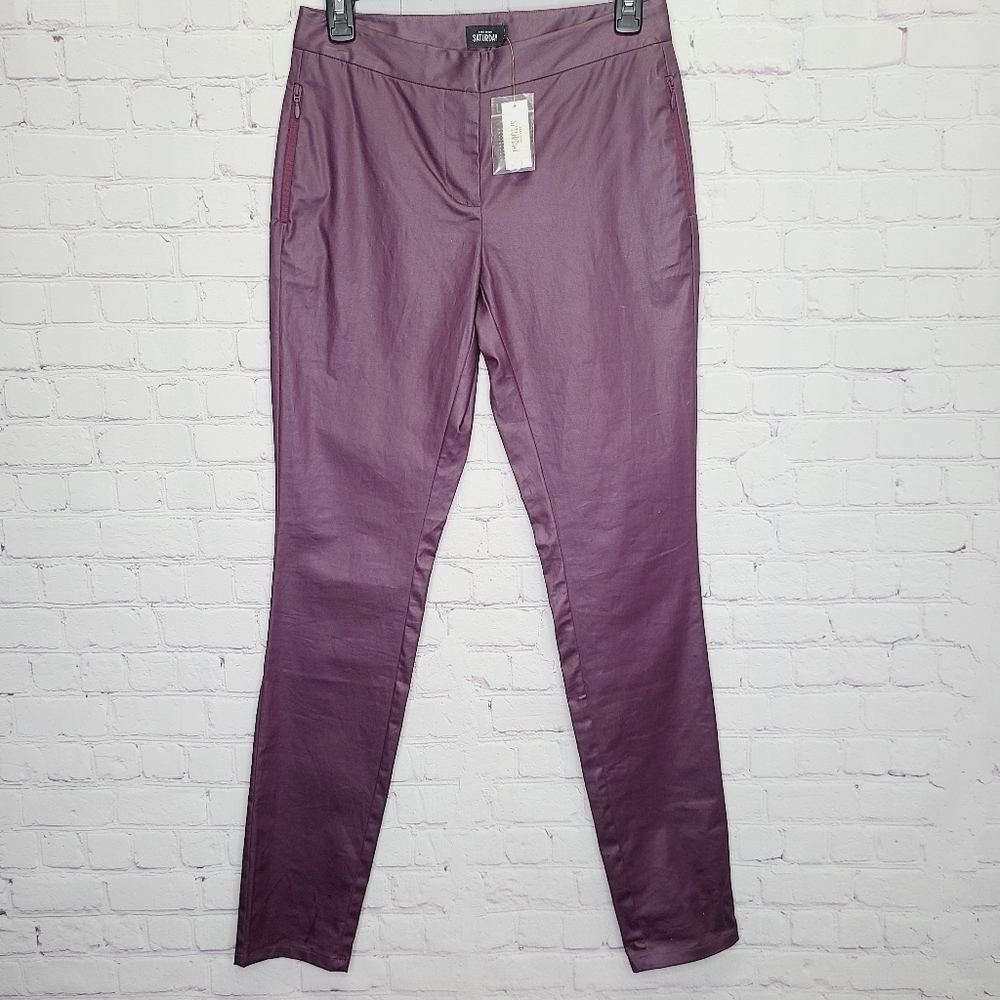 Kate Spade Saturday Purple Stretchy Slim Fit Zip Pants 4CMU0295 Plum‎ Size 0 NWT
